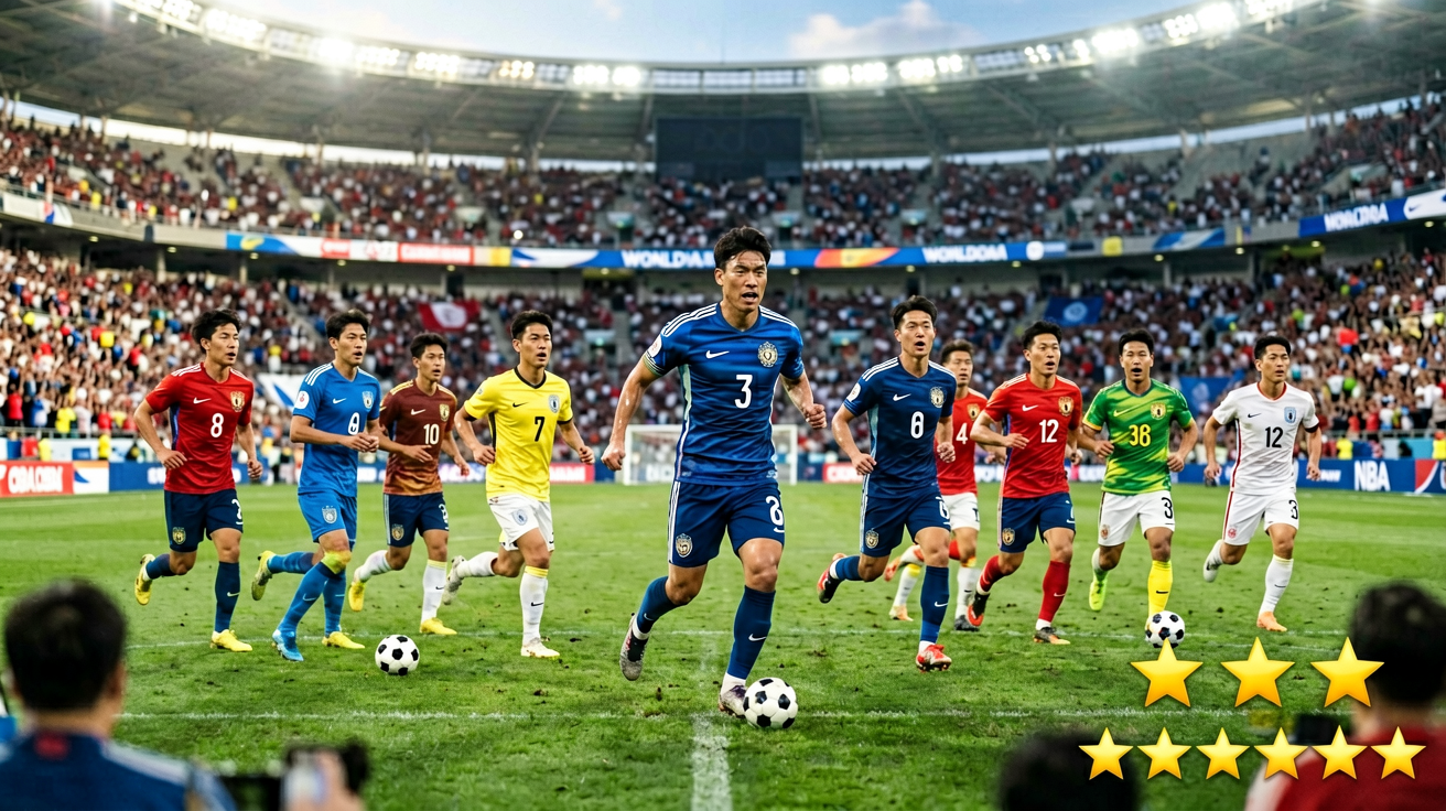 国际足球赛事现场，各国代表队同场竞技的体育盛会